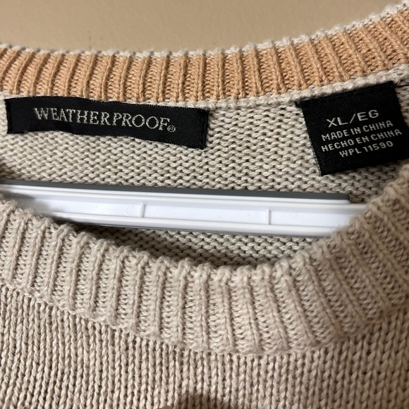 Men’s Weatherproof 100% Cotton Casual Crewneck Pullover Beige Knit Sweater XL - Picture 2 of 7